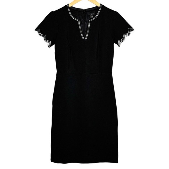 NEW Ann Taylor Ponte Knit Scalloped Contrast Stitching MIDI Dress Black NEW Ann Taylor Ponte Knit Scalloped Contrast Stitching MIDI Dress Black